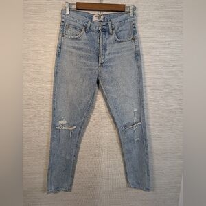 Agolde Jamie Light Wash Straight Leg Denim Jeans 100% Cotton Button Fly Distress